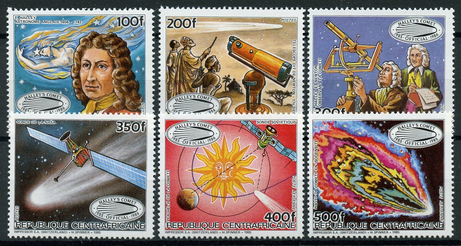 Central African Rep 1985 MNH Halleys Comet Newton 6v Set Astronomy Space Stamps
