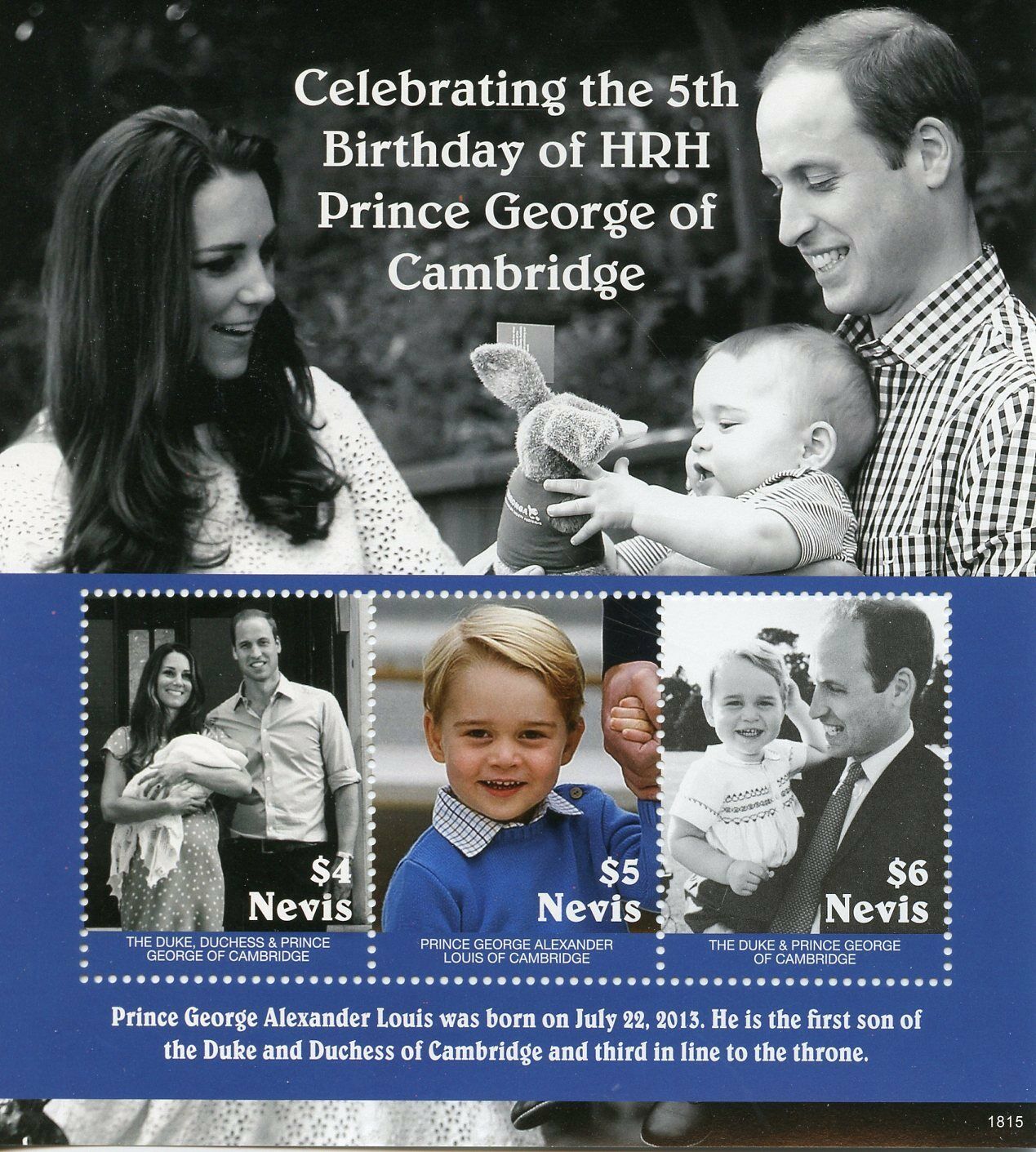 Nevis 2018 MNH Prince George 5th Birthday William & Kate 3v M/S Royalty Stamps