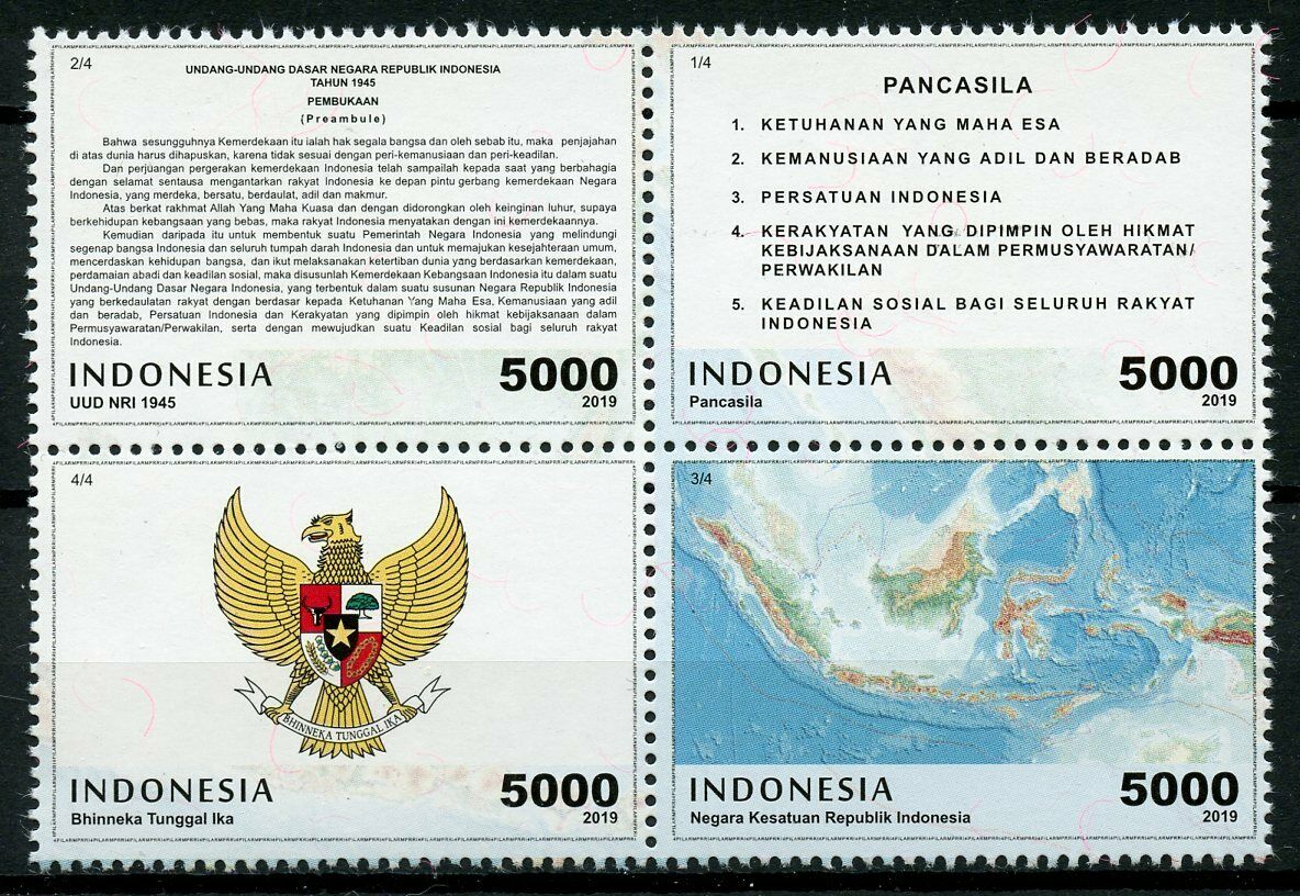 Indonesia 2019 MNH Four Pillars MPR 4v Block Coat of Arms Emblems Maps Stamps