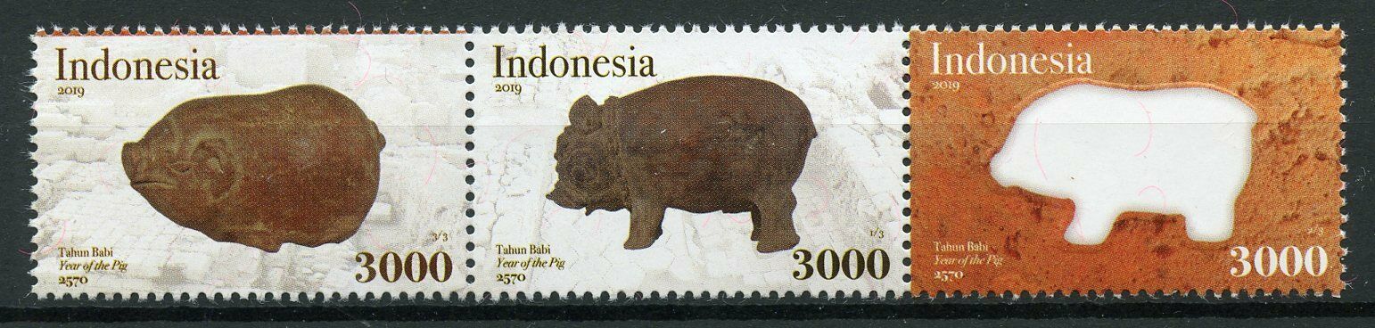 Indonesia 2019 MNH Year of Pig 3v Strip Chinese Lunar New Year Stamps