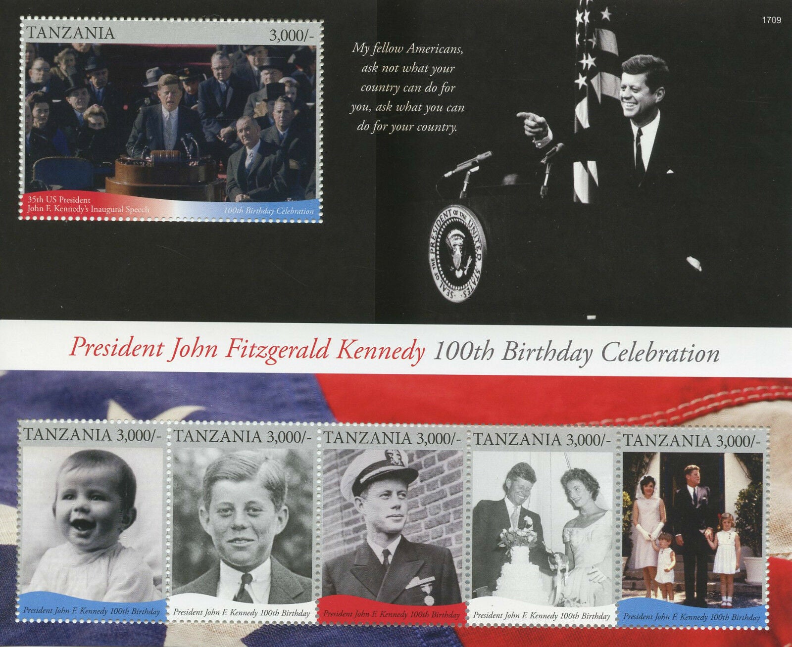 Tanzania 2017 MNH JFK John F Kennedy 100th Bday 6v M/S II US Presidents Stamps