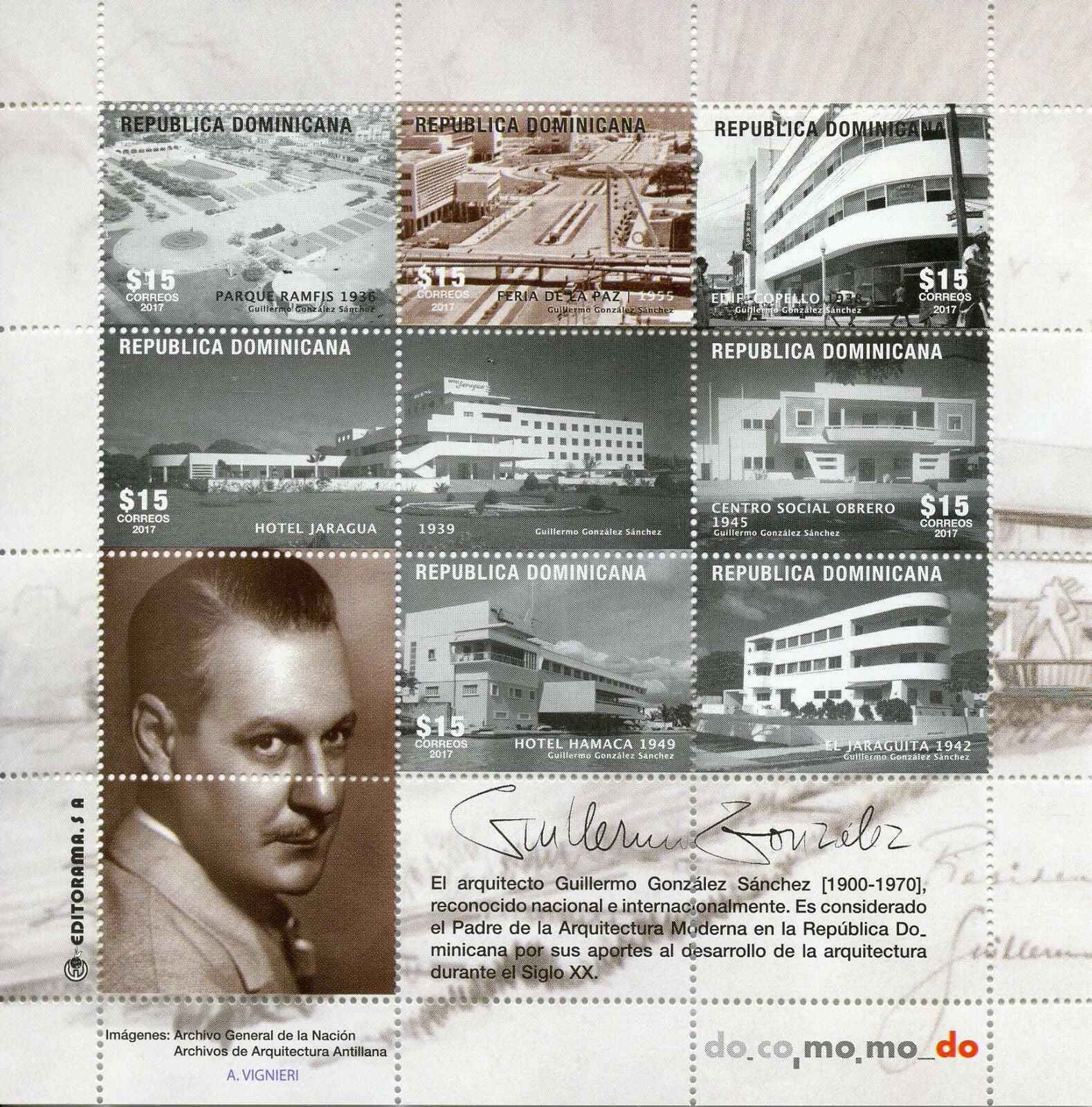 Dominican Rep 2017 MNH Guillermo Gonzalez Sanchez 6v M/S Architecture Stamps