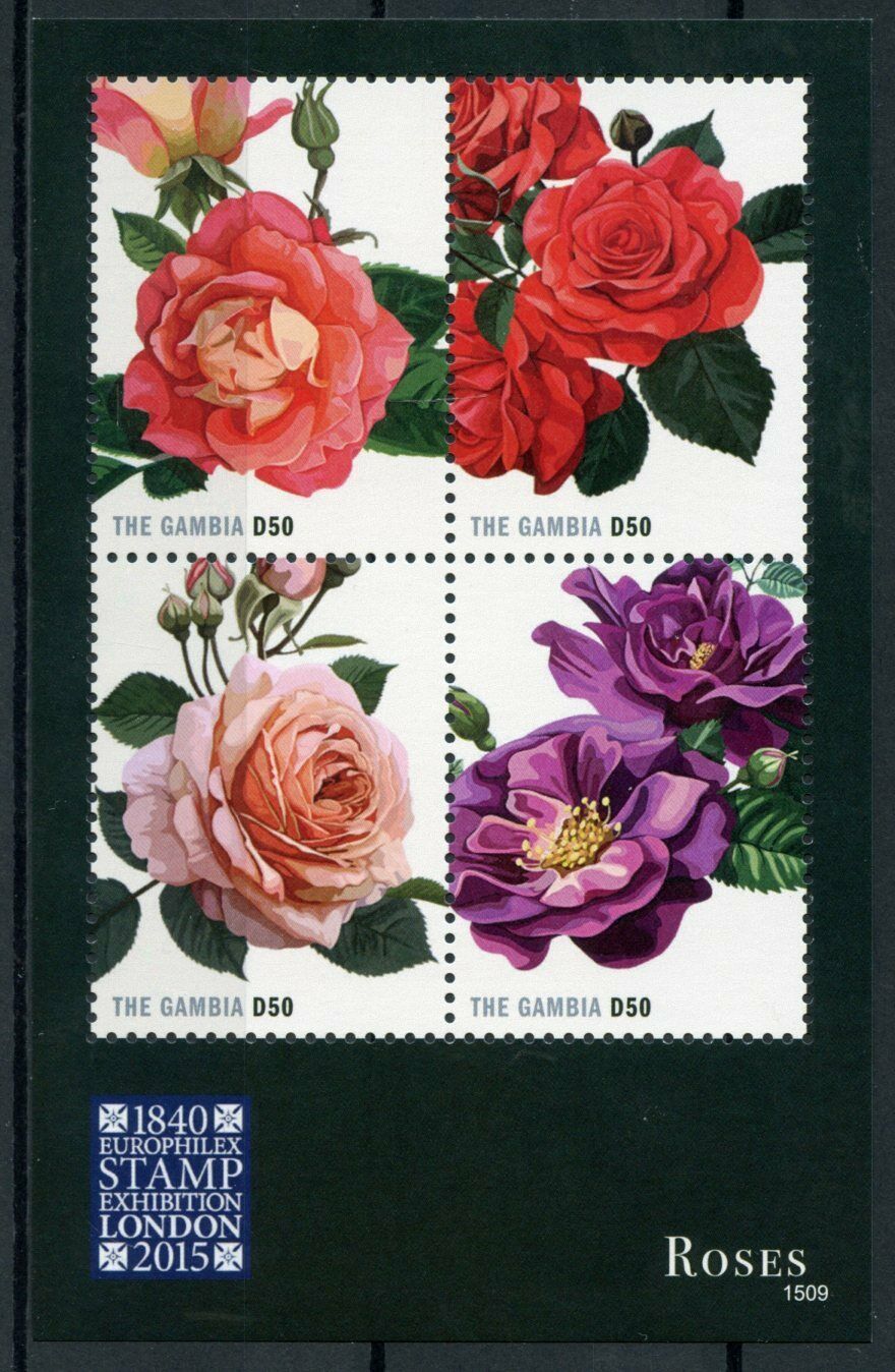 Gambia 2015 MNH Flowers Stamps Roses Rose Flora Europhilex London 4v M/S