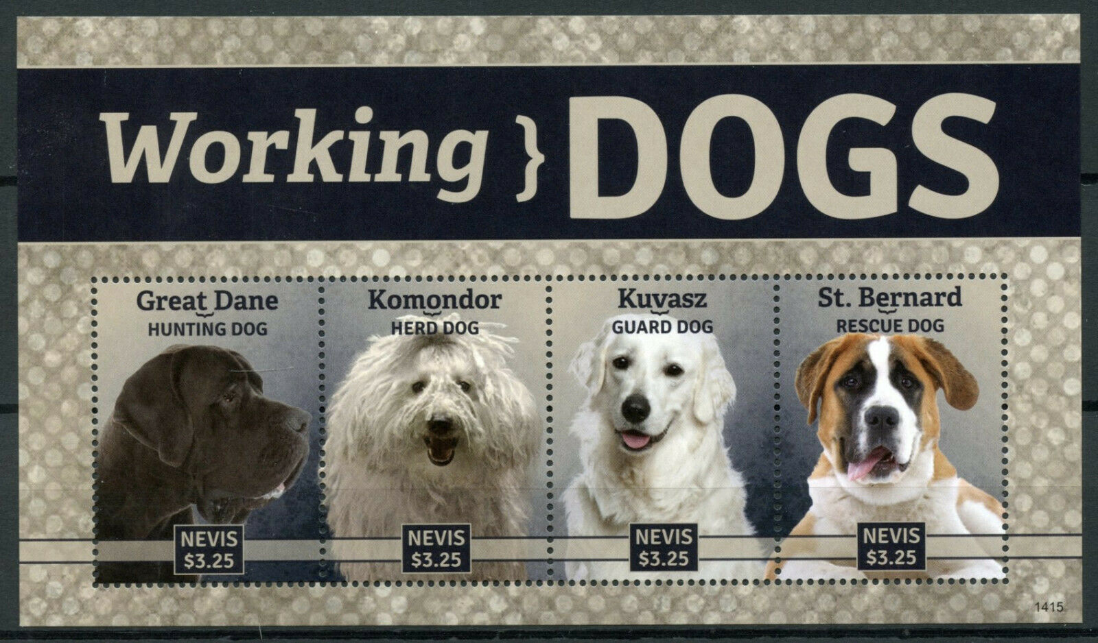 Nevis Stamps 2014 MNH Working Dogs Great Dane Komondor Kuvasz St Bernard 4v M/S