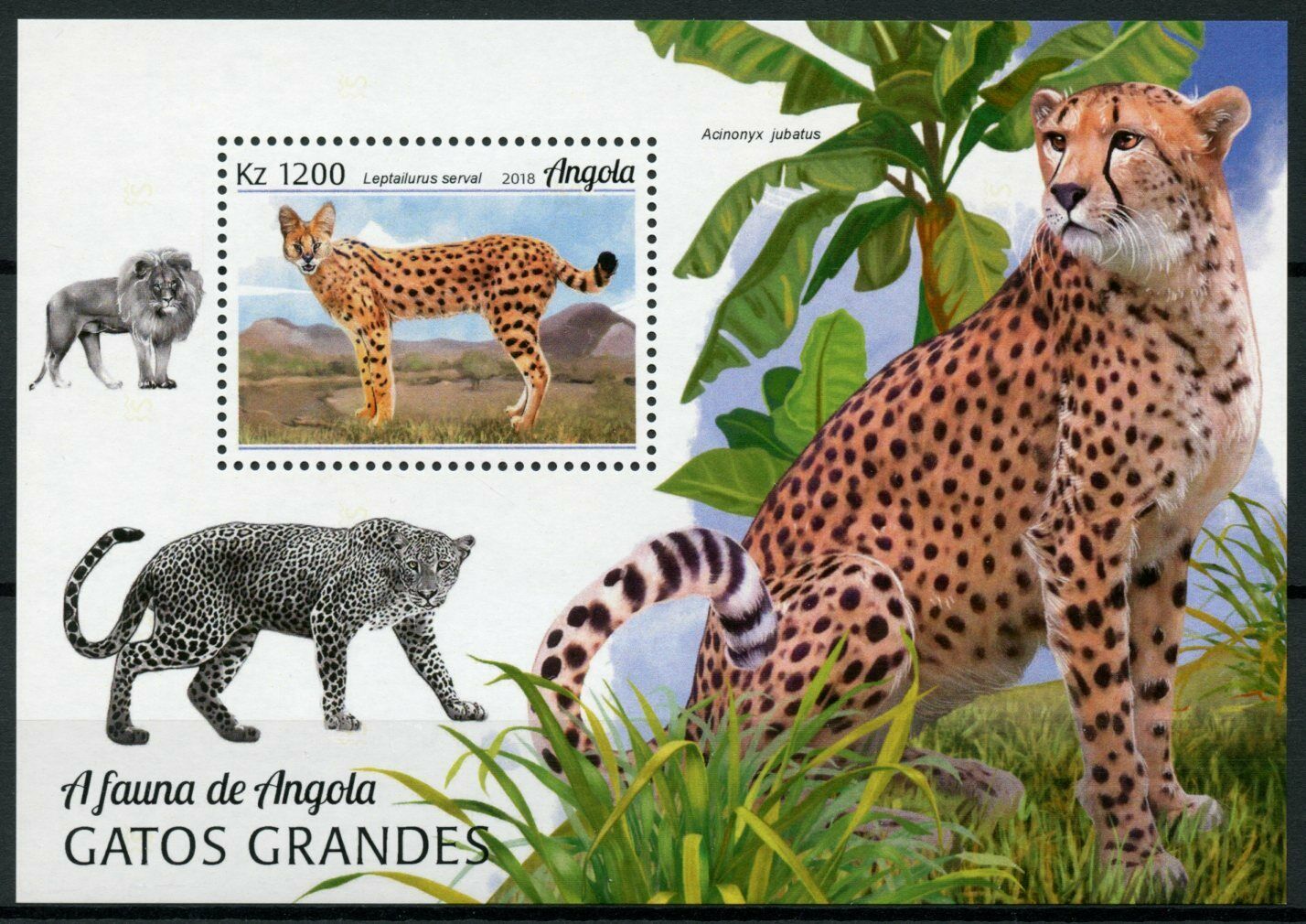 Angola 2018 MNH Wild Animals Stamps Big Cats Serval Cheetah Fauna 1v M/S