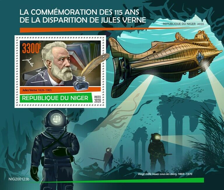 Niger 2020 MNH Jules Verne Stamps Writers Famous People Ships 1v S/S