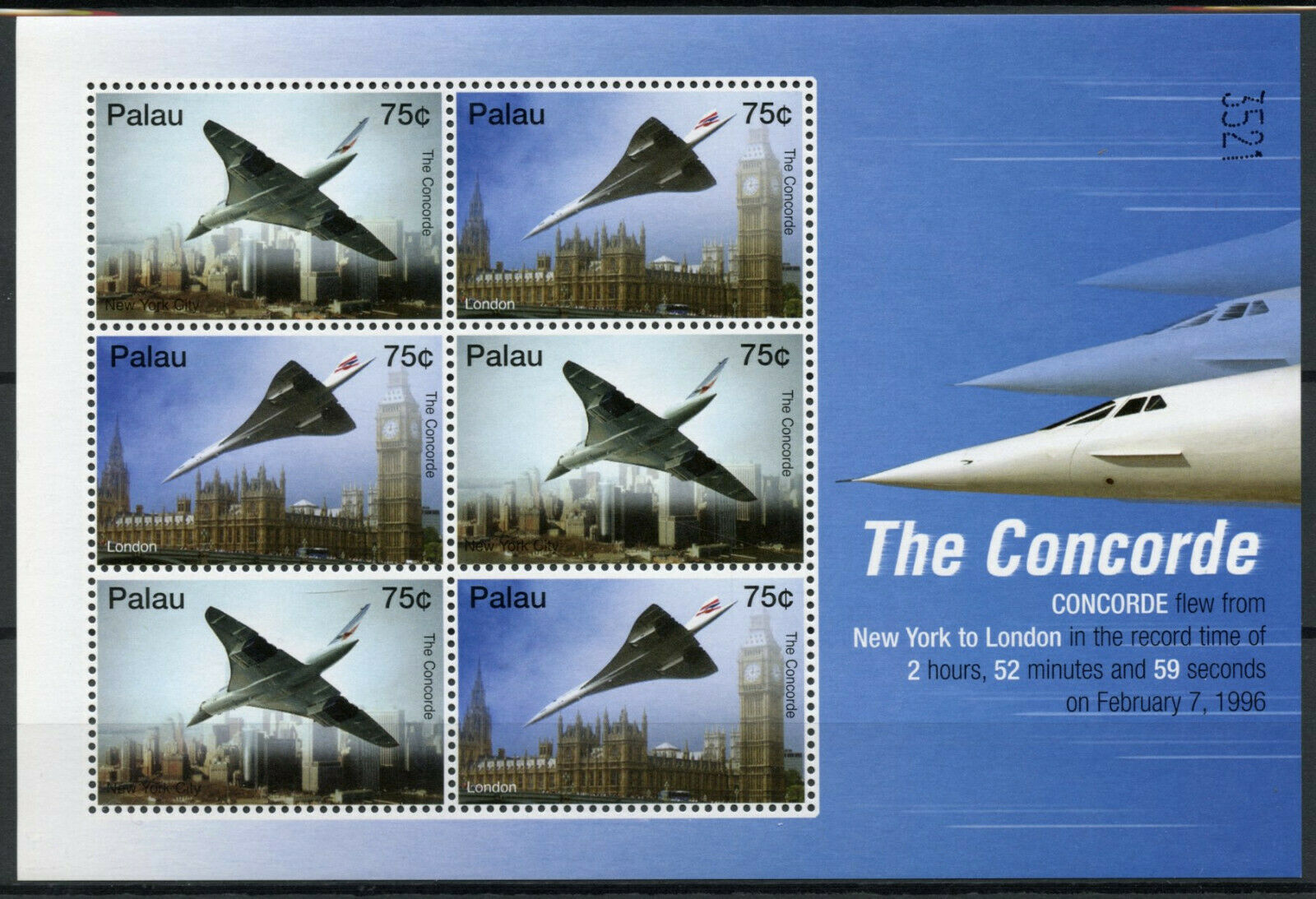 Palau Concorde Stamps 2006 MNH New York London Record Big Ben Westminster 6v M/S