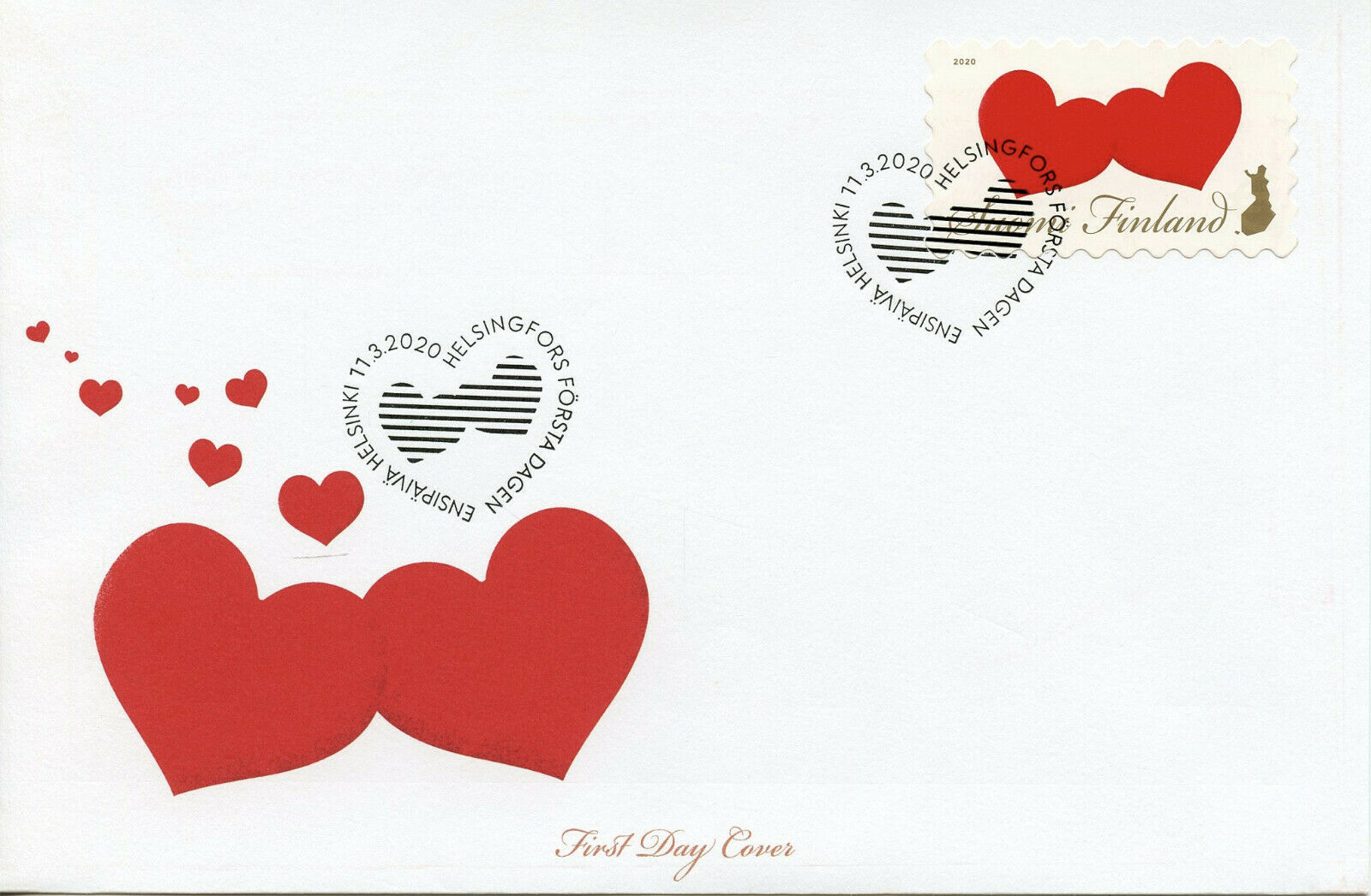 Finland Greetings Stamps 2020 FDC Two Hearts 1v S/A Set