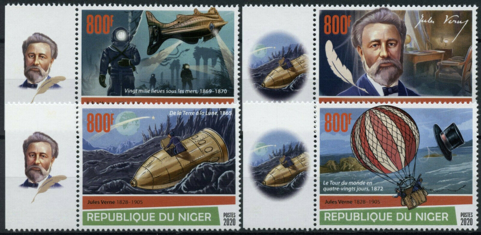 Niger 2020 MNH Jules Verne Stamps Writers Famous People Ships Space 4v Set