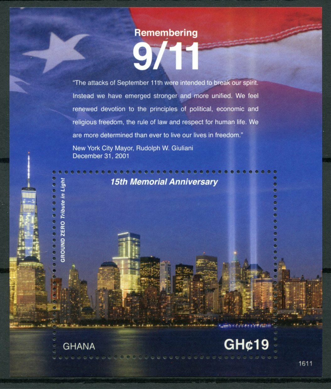 Ghana Stamps 2016 MNH Remembering 9/11 15th Memorial Anniv Ground Zero 1v S/S