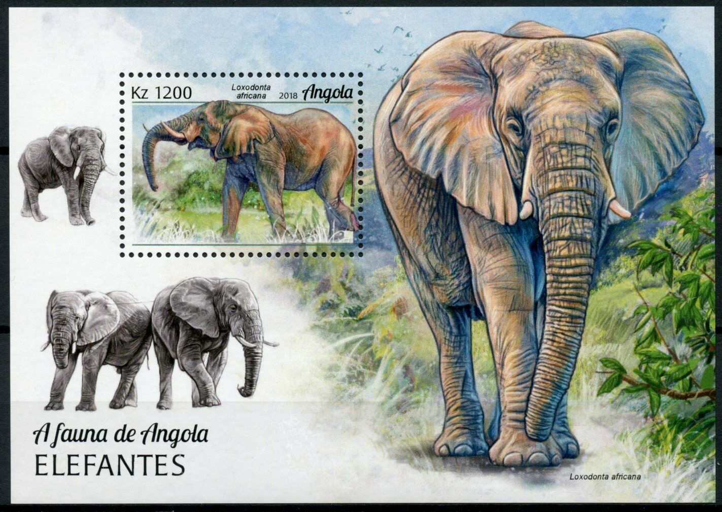 Angola 2018 MNH Wild Animals Stamps Elephants African Elephant Fauna 1v S/S