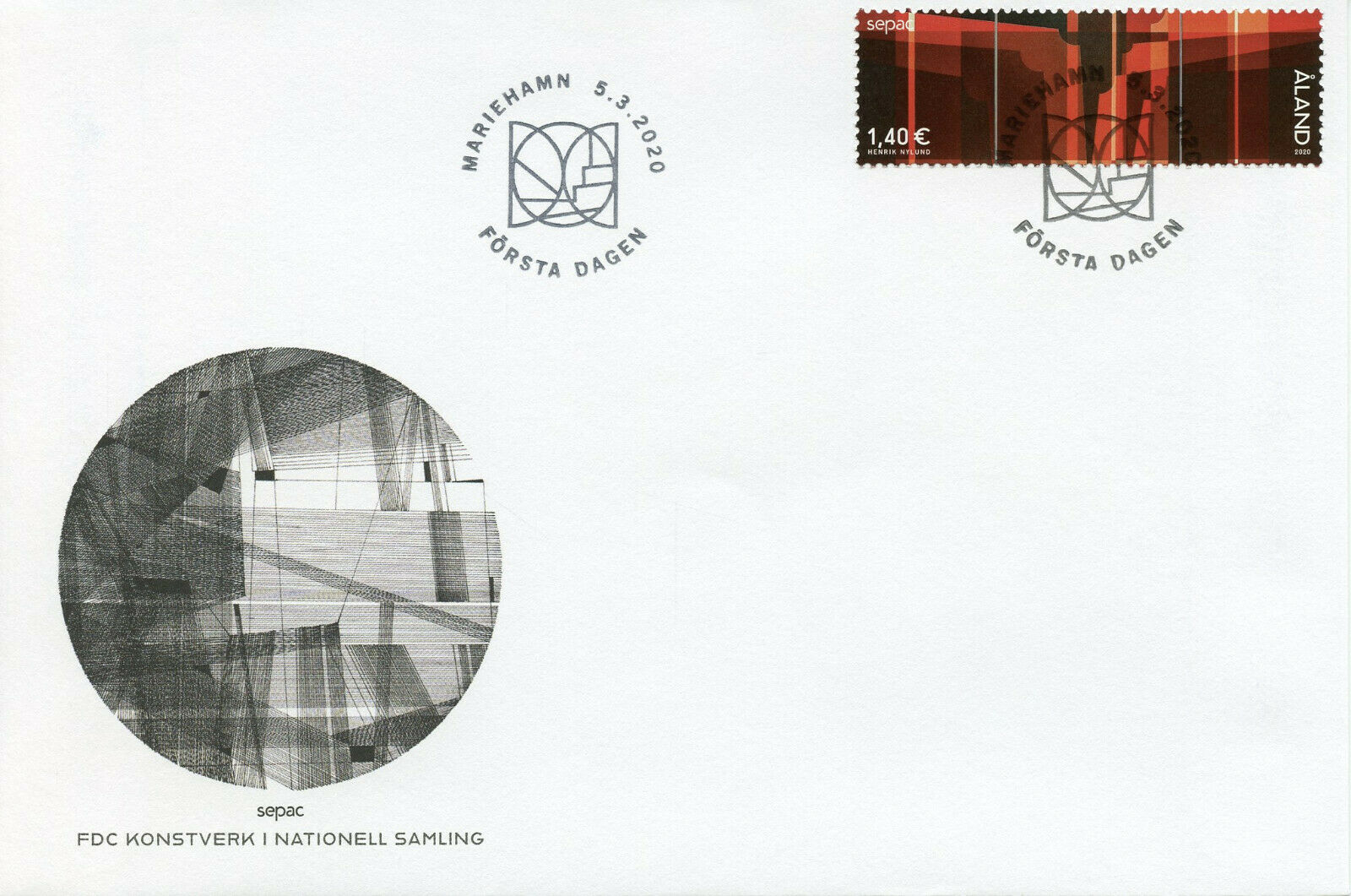 Aland Art Stamps 2020 FDC SEPAC Artwork National Collections Henrik Nylund 1v