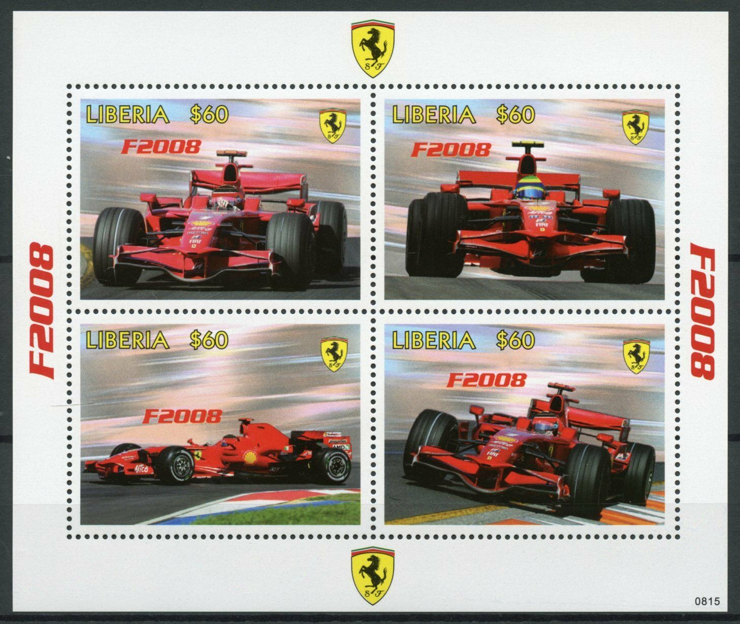 Liberia 2008 MNH Cars Stamps Ferrari F1 Formula 1 F2008 Sports 4v M/S
