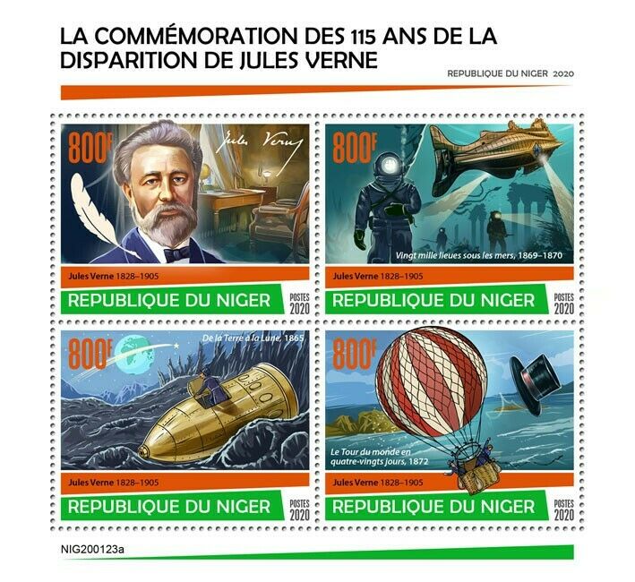 Niger Jules Verne Stamps 2020 MNH Writers Famous People Ships Space 4v M/S