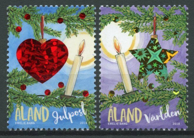 Aland Christmas Stamps 2018 MNH Decorations Trees Candles Seasonal 2v Set