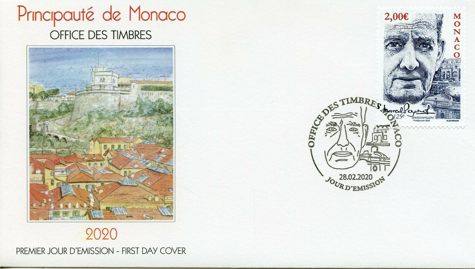Monaco Writers Stamps 2020 FDC Marcel Pagnol Playwright & Poet People 1v Set