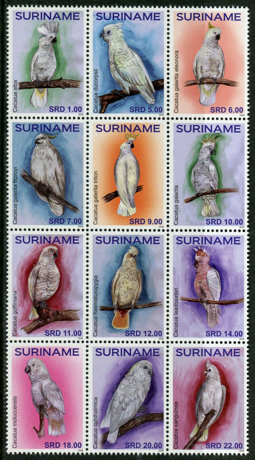 Suriname Birds on Stamps 2018 MNH Parrots Cockatoos Parrot Papegaaien 12v Block