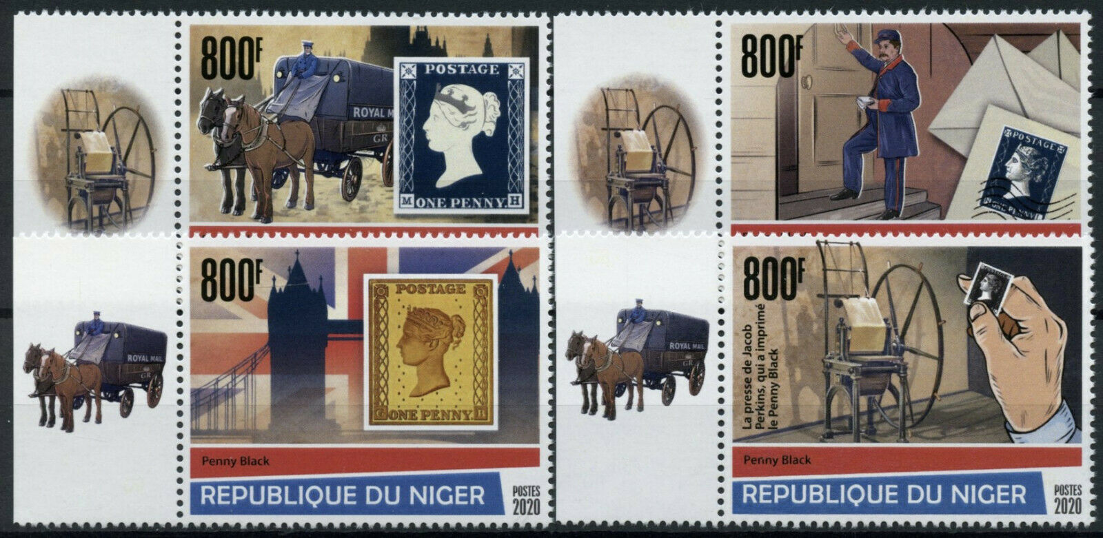Niger 2020 MNH Penny Black Stamps Stamps-on-Stamps SOS 4v Set