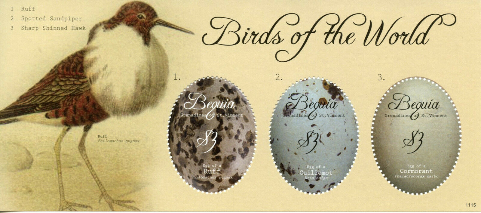 Bequia Gren St Vincent 2011 MNH Birds of World Stamps Ruff Guillemot 3v M/S I
