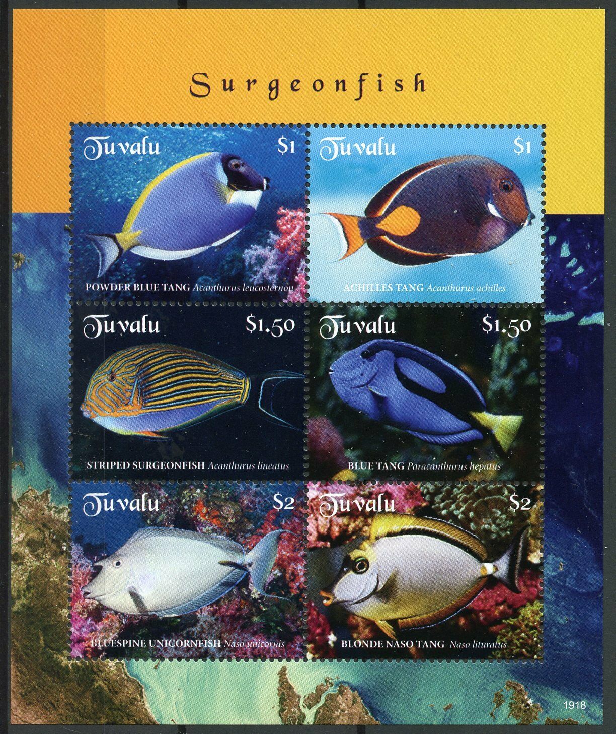 Tuvalu 2019 MNH Fish Stamps Surgeonfish Fishes Corals 6v M/S