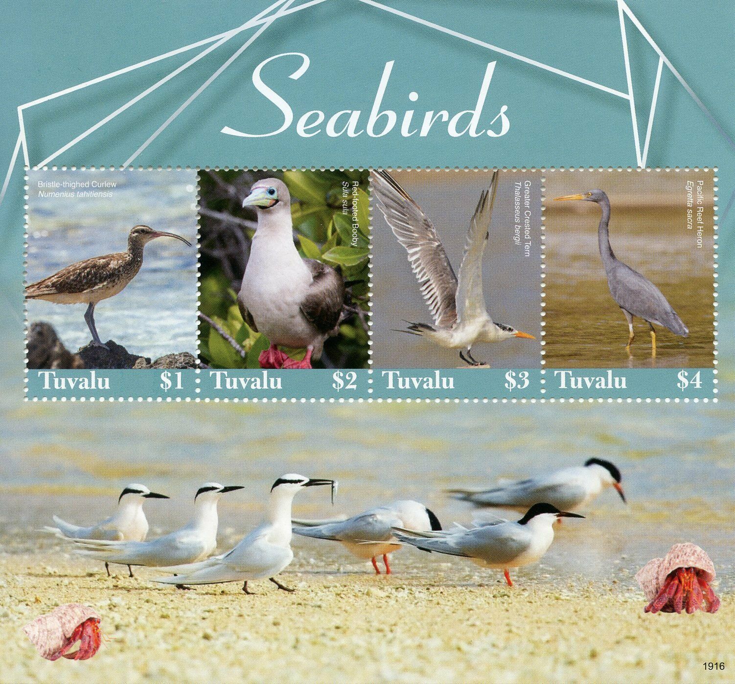 Tuvalu Birds on Stamps 2019 MNH Seabirds Herons Terns Booby Curlew 4v M/S