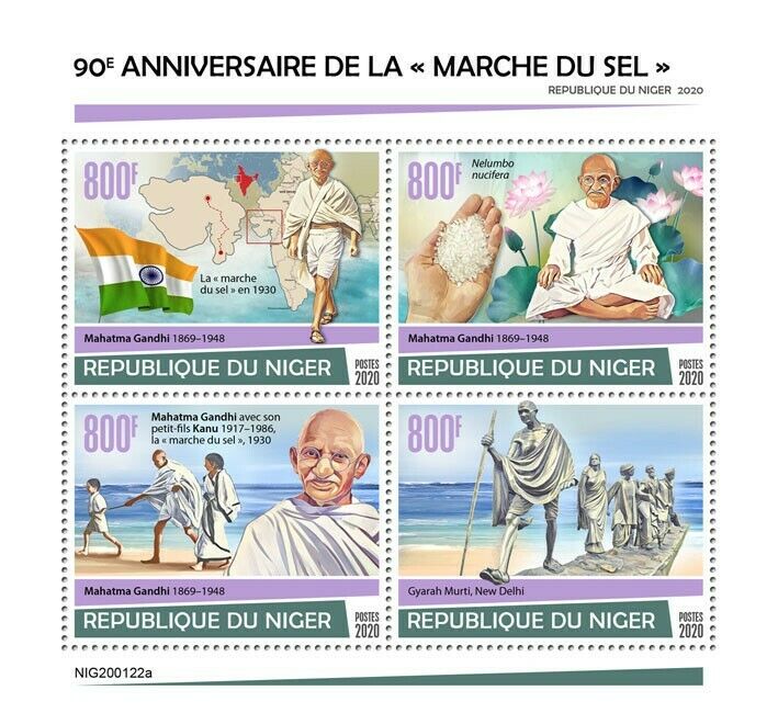 Niger Mahatma Gandhi Stamps 2020 MNH Salt March Famous People 4v M/S