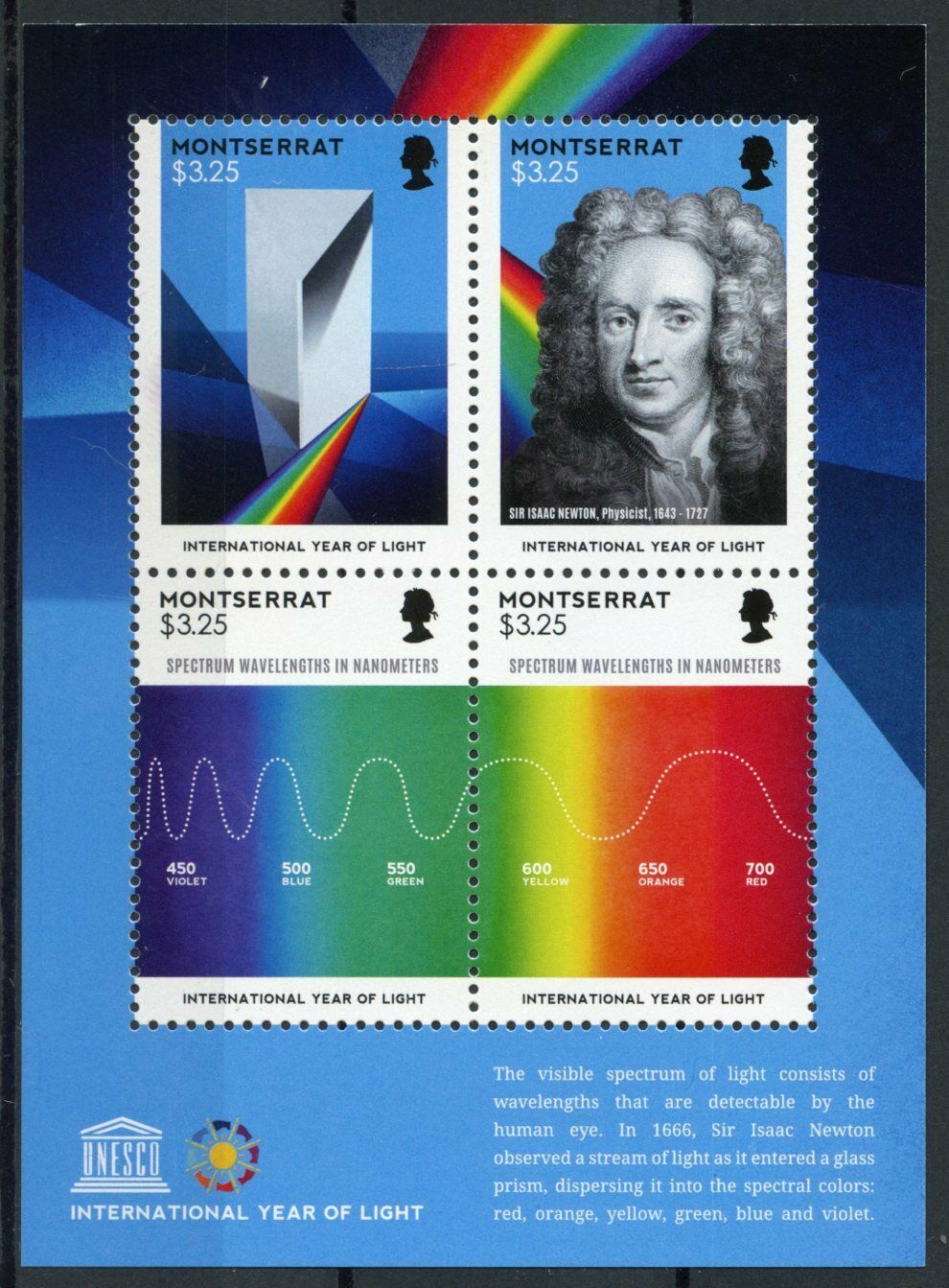 Montserrat 2015 MNH UNESCO Stamps Intl Year of Light Isaac Newton Science 4v M/S
