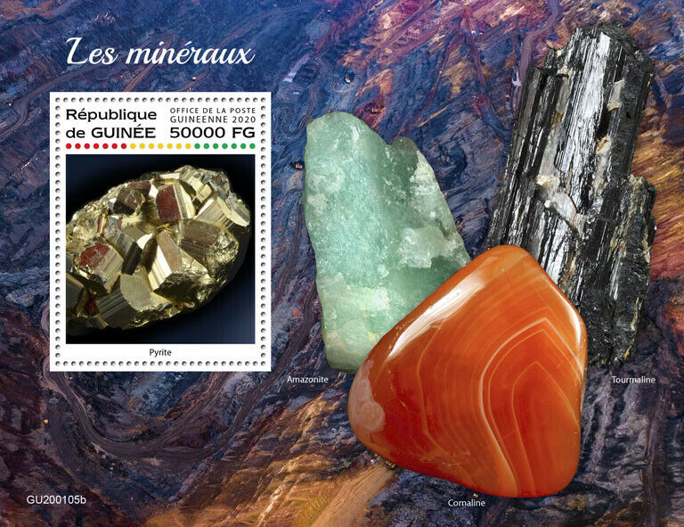Guinea Minerals Stamps 2020 MNH Pyrite Amazonite Tourmaline 1v S/S