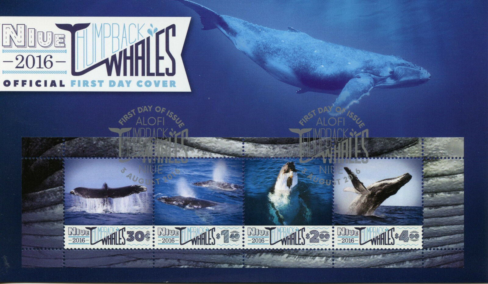 Niue 2016 FDC Humpback Whales 4v M/S Cover Marine Mammals Animals Whale Stamps