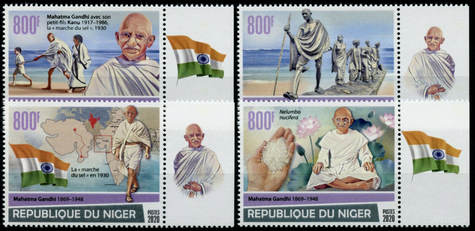 Niger Mahatma Gandhi Stamps 2020 MNH Salt March Famous People 4v Set