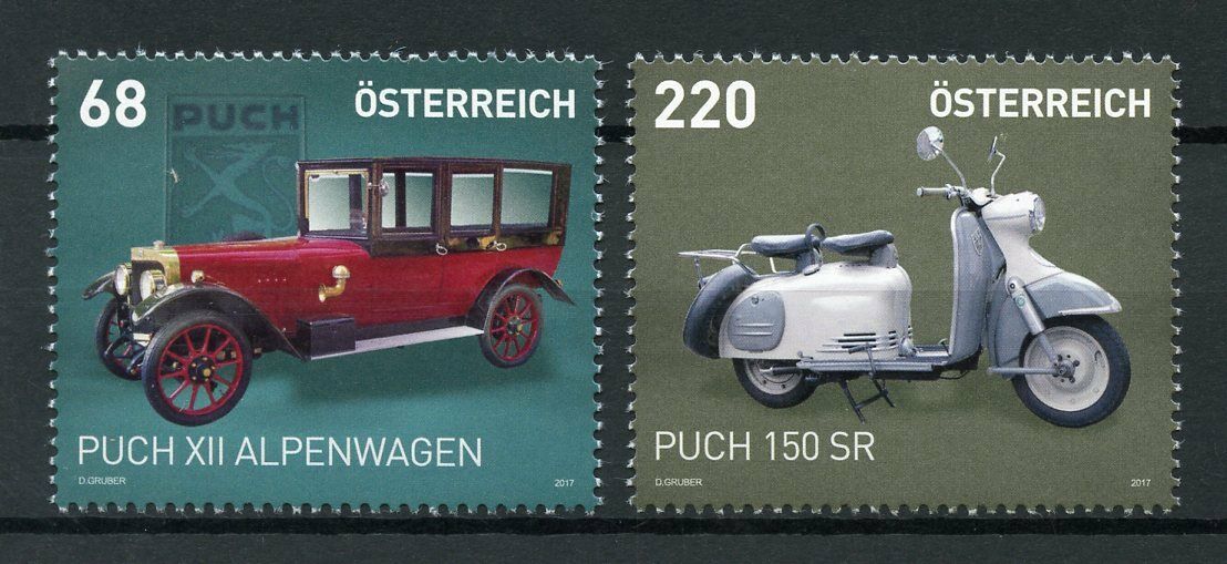 Austria 2017 MNH Puch XII Alpenwagen & 150 SR 2v Set Cars Motorcycles Stamps