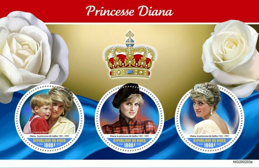 Niger Royalty Stamps 2020 MNH Princess Diana Prince Harry Famous People 3v M/S