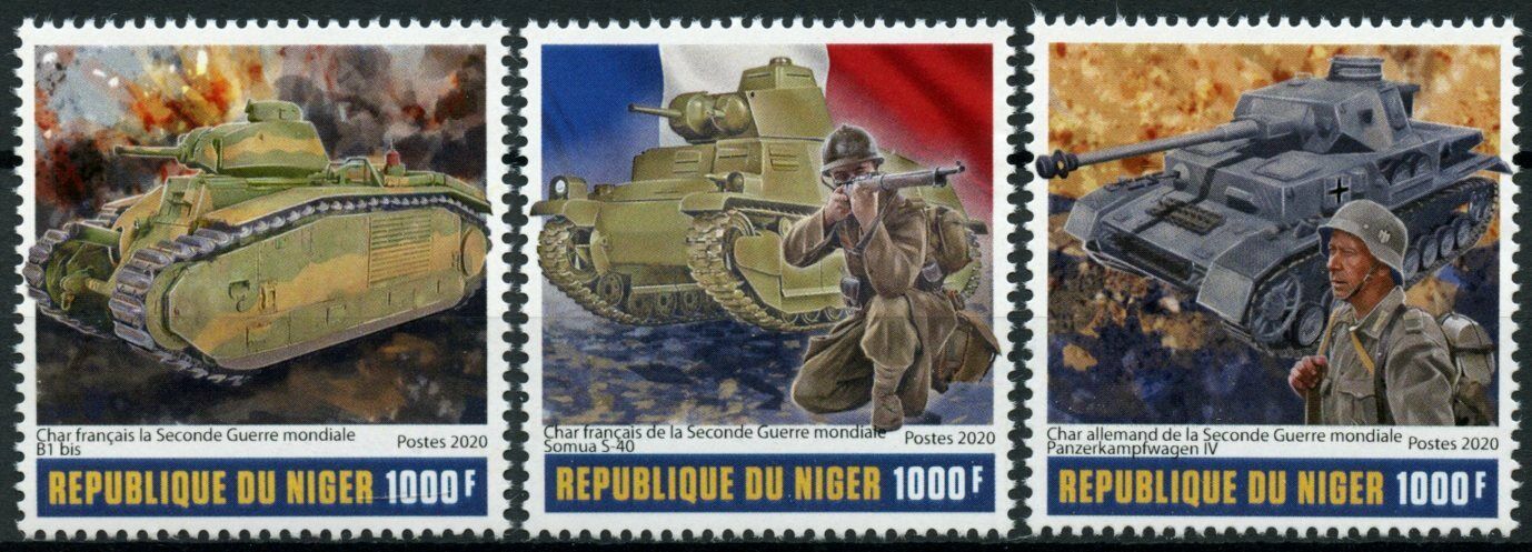 Niger Military & War Stamps 2020 MNH WWII WW2 Battle of France Tanks 3v Set