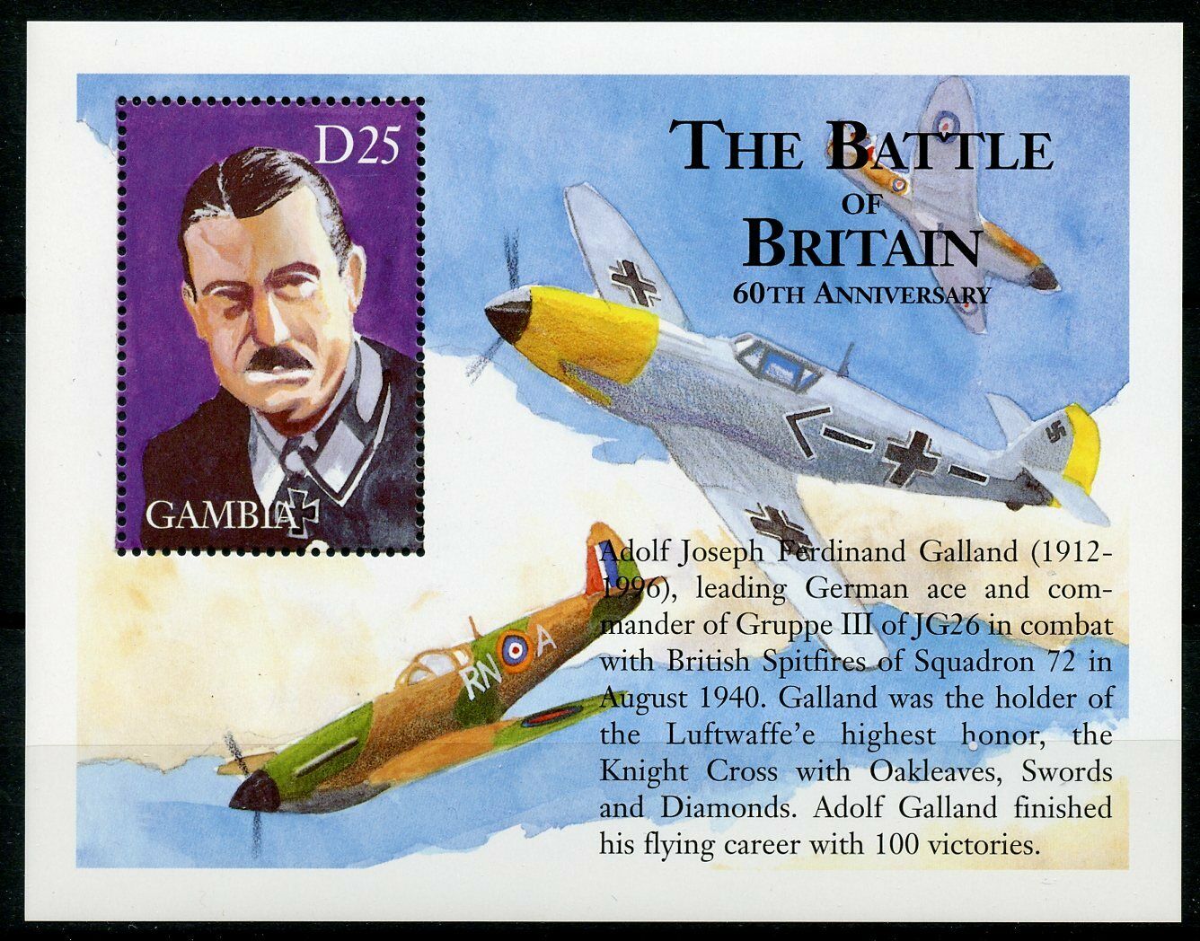 Gambia 2000 MNH Military Stamps WWII WW2 Battle of Britain Galland Aviation 1v S/S II