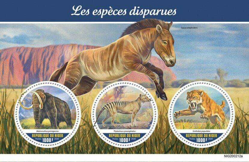 Niger 2020 MNH Wild Animals Stamps Extinct Species Mammoths Thylacine 3v M/S