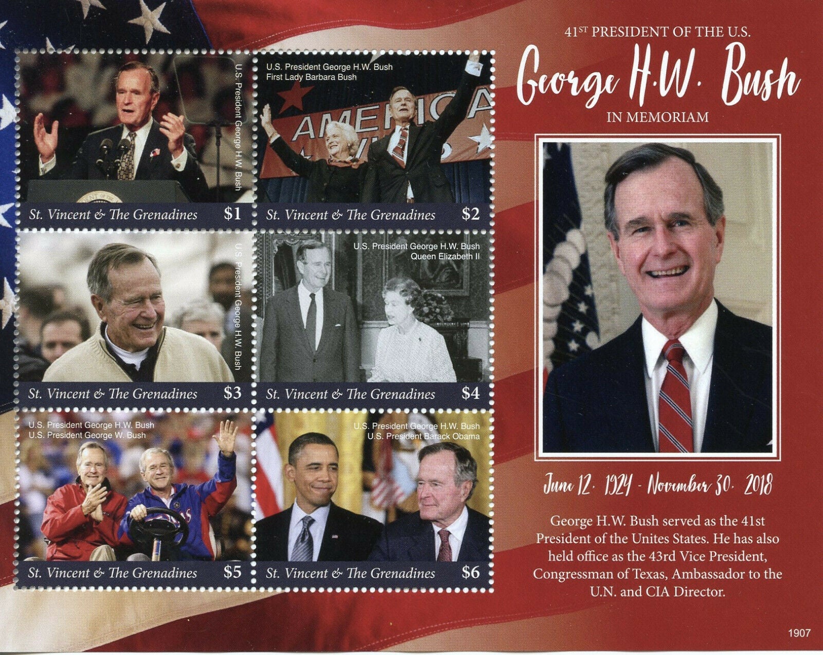 St Vincent & Grenadines 2019 MNH US Presidents Stamps George Bush Obama 6v M/S