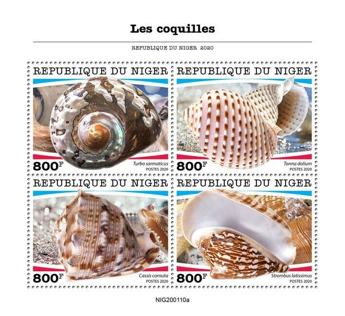 Niger Seashells Stamps 2020 MNH Shells Strombus Turbo Tonna Marine 4v M/S