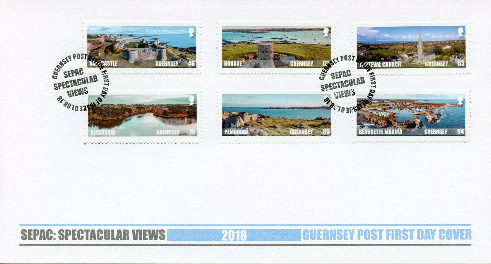 Guernsey 2018 FDC Spectacular Views SEPAC 6v Cover Tourism Lakes Castles Stamps
