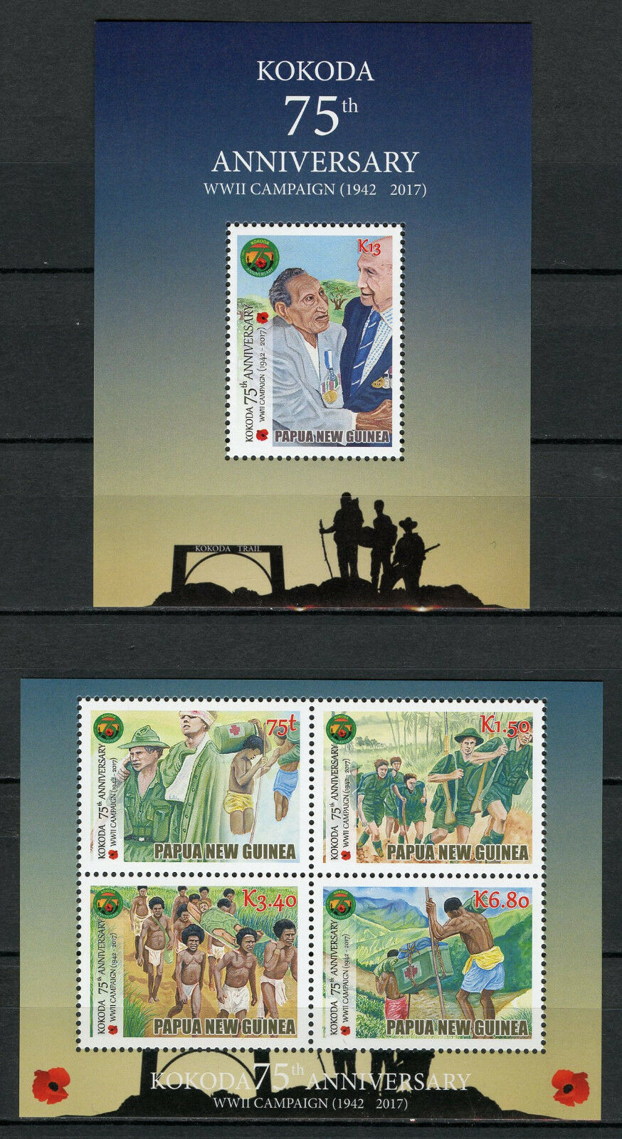Papua New Guinea PNG 2017 MNH WWII WW2 Battle of Kokoda 4v M/S 1v S/S Stamps
