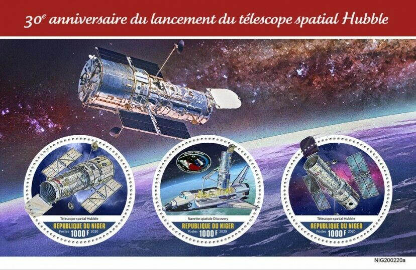Niger Space Stamps 2020 MNH Hubble Telescope Launch 30th Anniv Telescopes 4v M/S