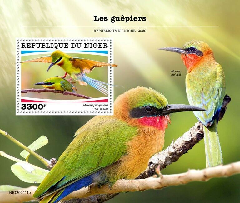Niger 2020 MNH Birds on Stamps Bee-Eaters Blue-Tailed Bee-Eater 1v S/S
