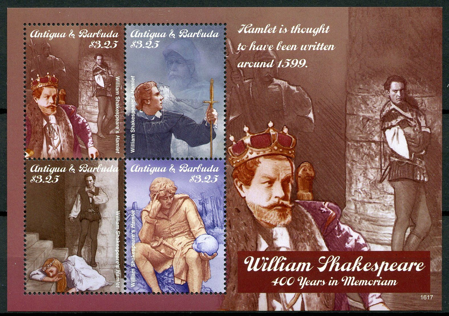 Antigua & Barbuda Famous People Stamps 2016 MNH William Shakespeare 4v M/S