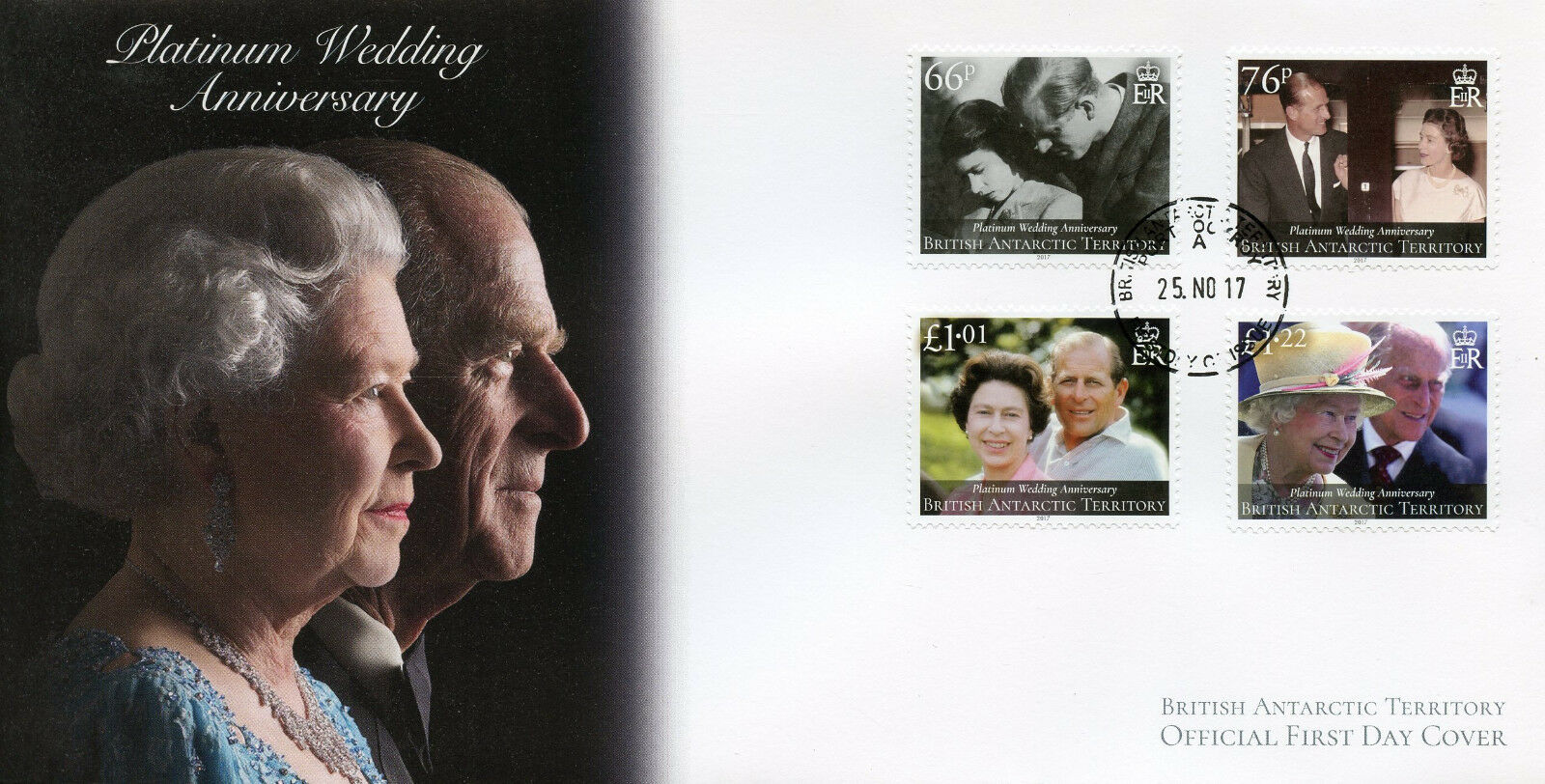 British Antarctic Ter BAT 2017 FDC Queen Elizabeth II Platinum 4v Cover Stamps