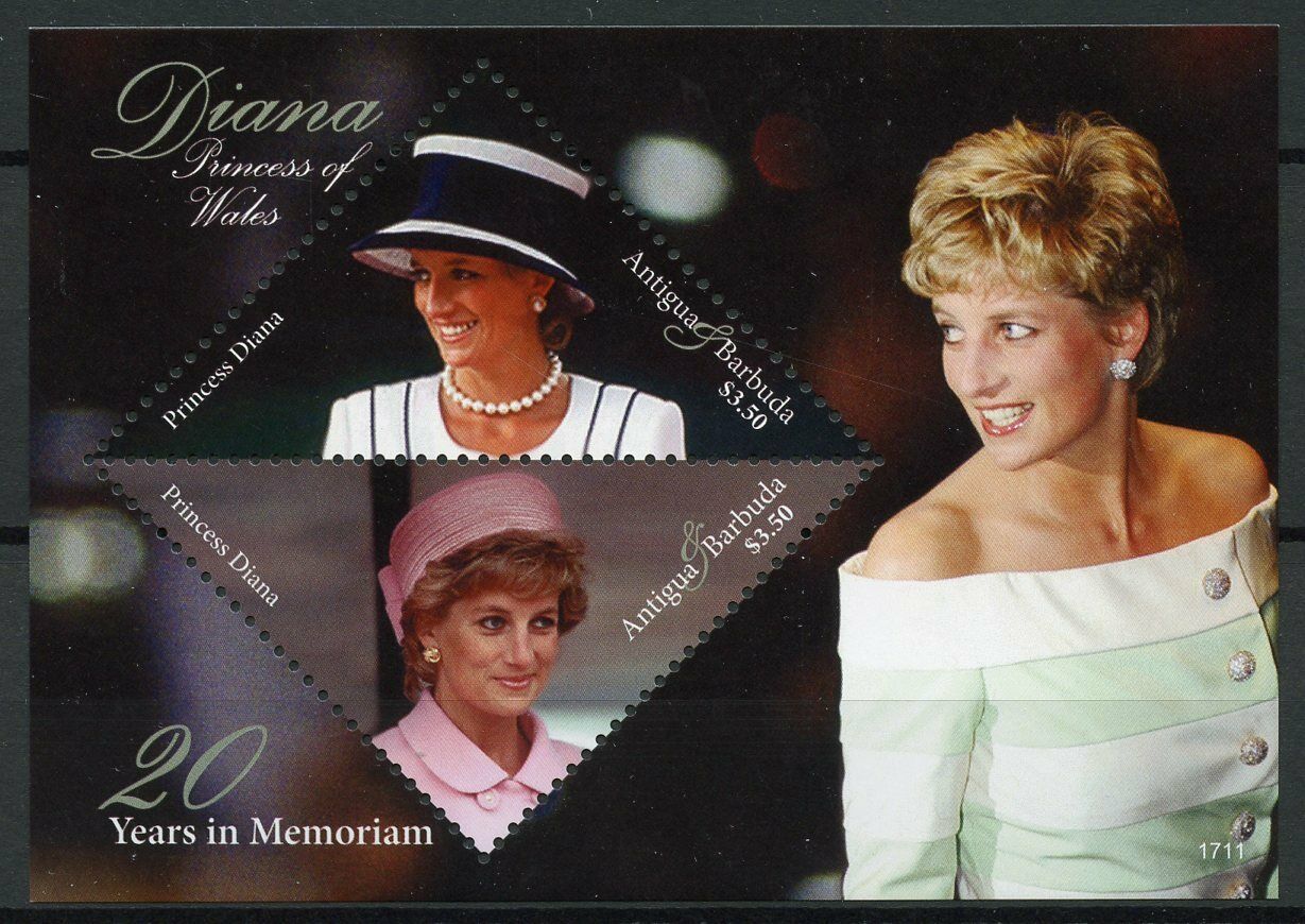 Antigua & Barbuda Royalty Stamps 2017 MNH Princess Diana 20th Memorial 2v S/S