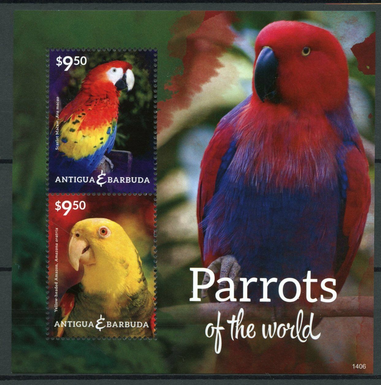 Antigua & Barbuda 2014 MNH Birds on Stamps Parrots of World Macaws 2v S/S II