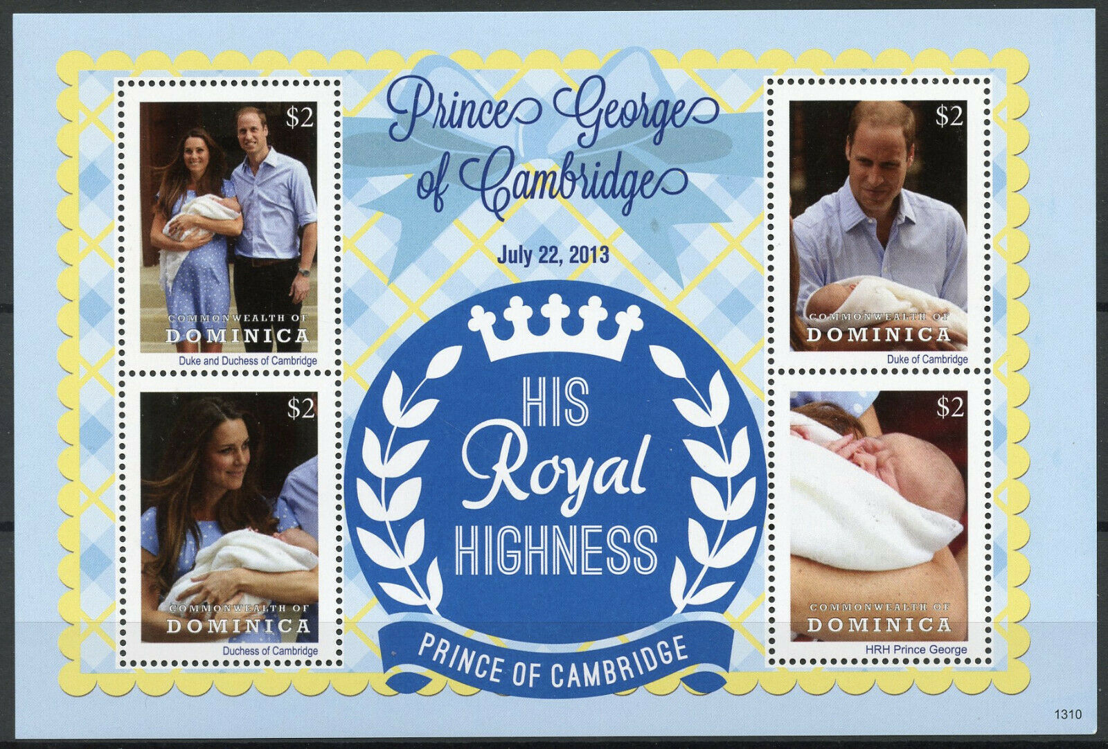 Dominica Royalty Stamps 2013 MNH Prince George Royal Baby William & Kate 4v M/S