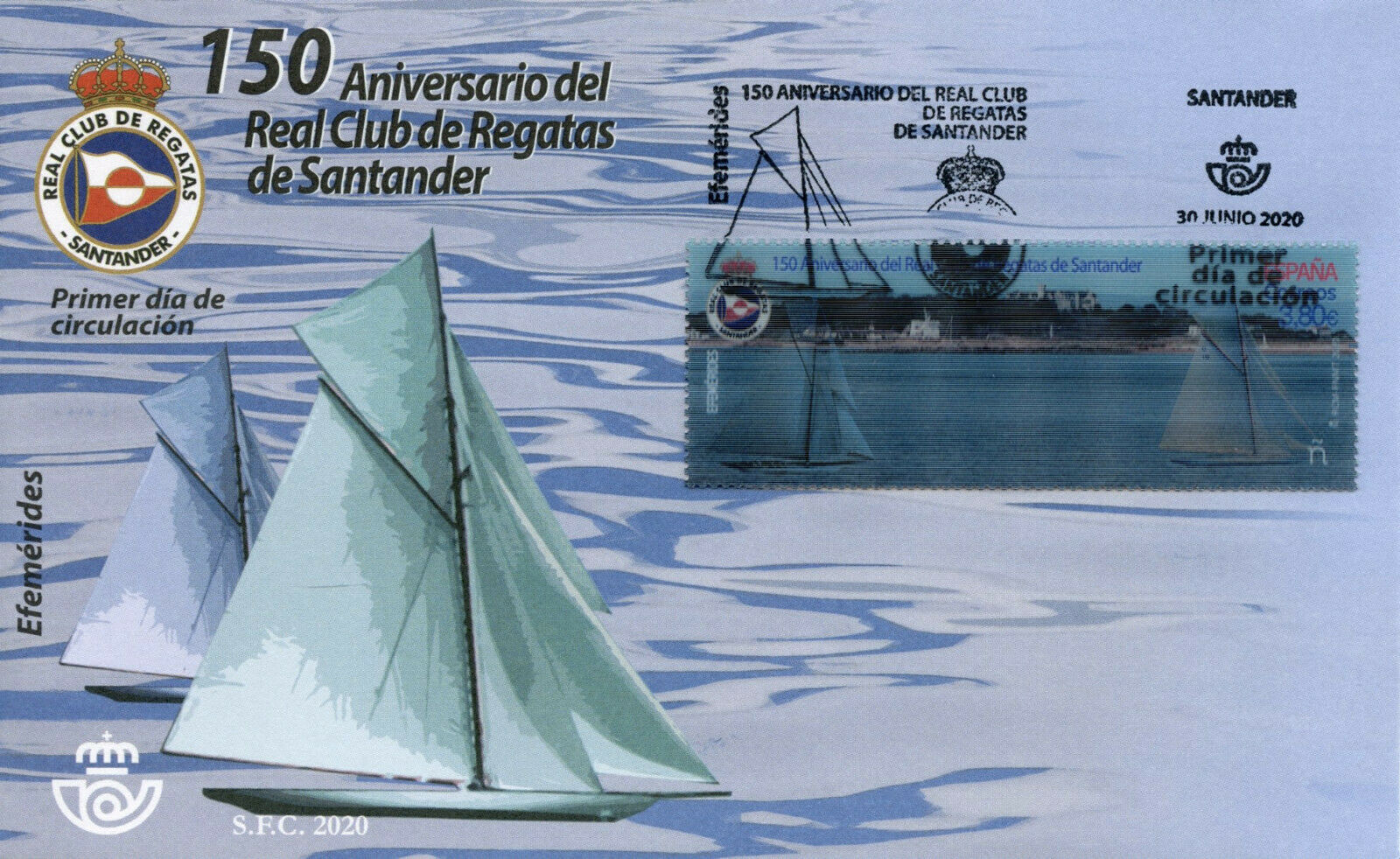 Spain Boats Stamps 2020 FDC Santander Royal Yacht Club 1v Lenticular Set