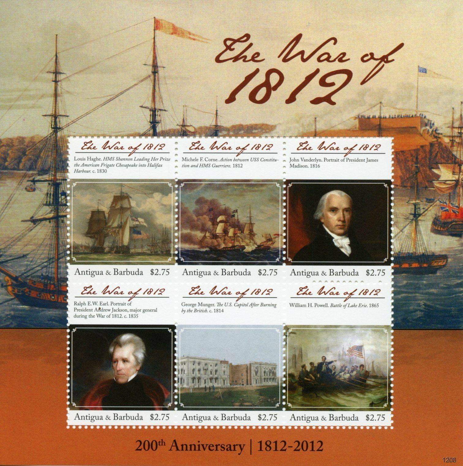Antigua & Barbuda Military Stamps 2012 MNH War of 1812 Art Paintings 6v M/S