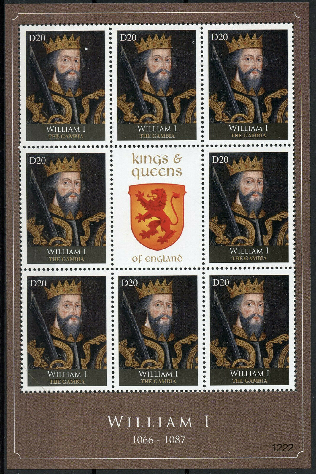 Gambia 2012 MNH Royalty Stamps Kings & Queens England William I Conqueror 8v M/S