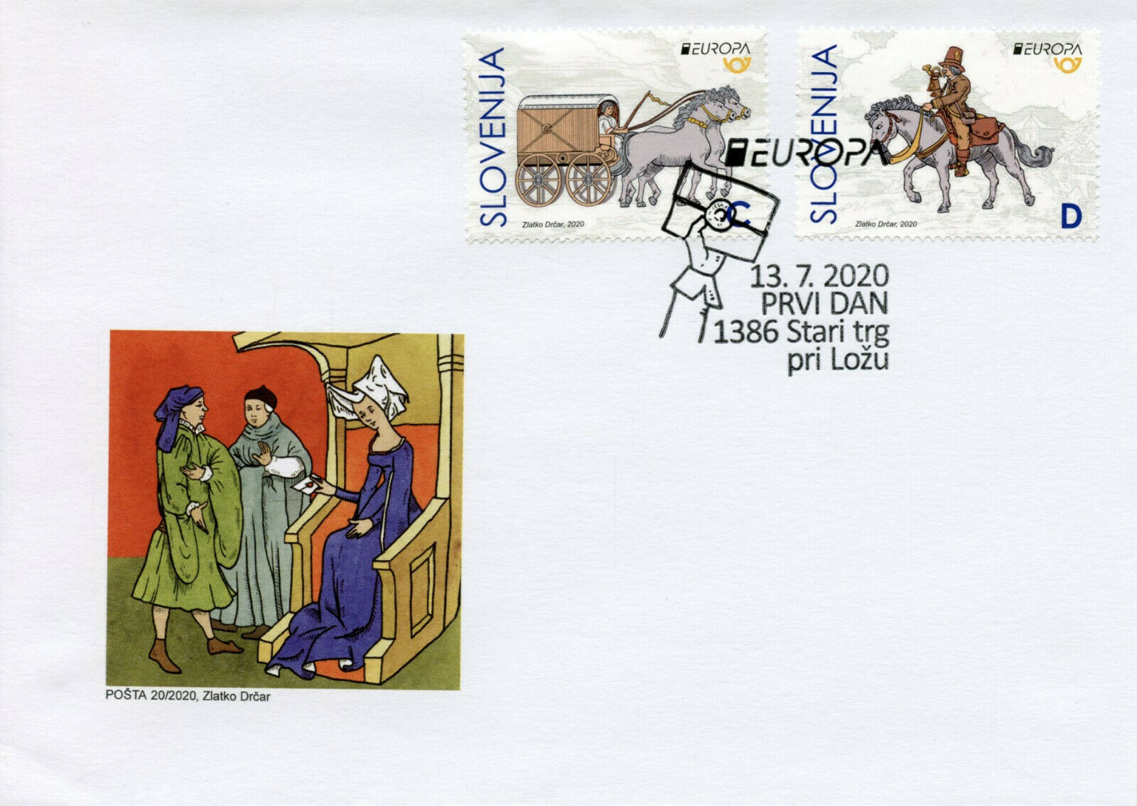 Slovenia Europa Stamps 2020 FDC Ancient Postal Routes Services Horses 2v Set